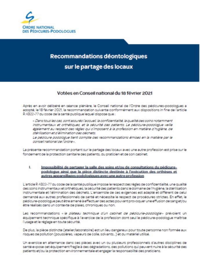 Recommandations sur le partage des locaux