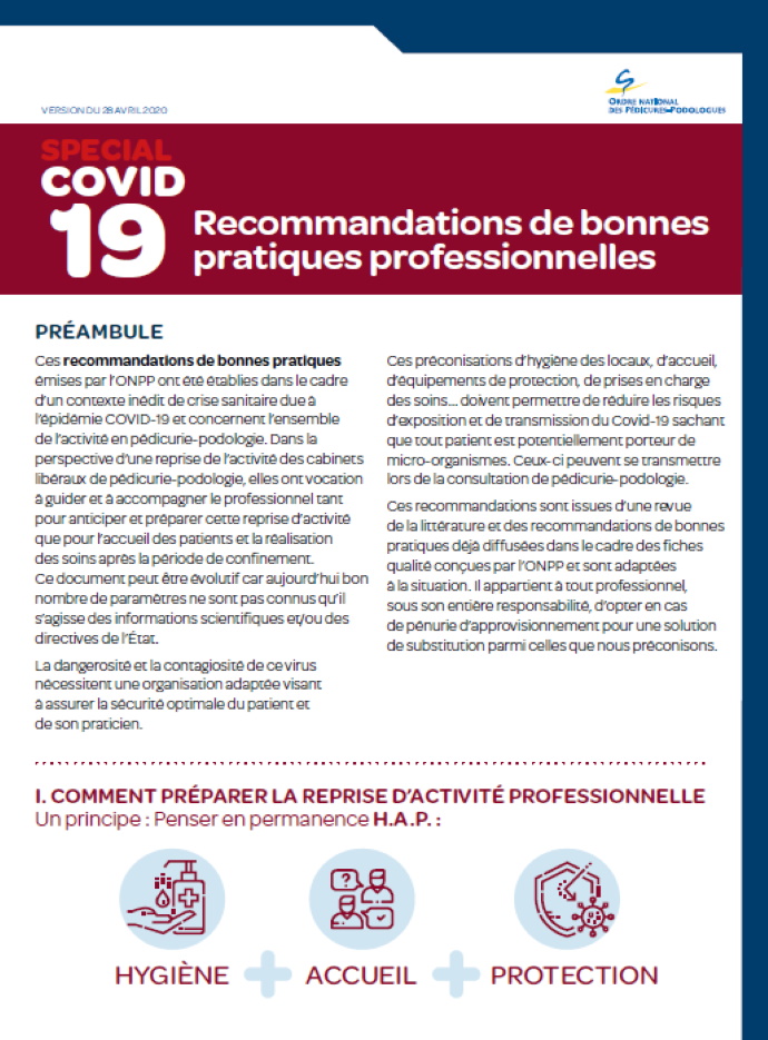 Spécial COVID-19 Recommandations de bonnes pratiques professionnelles