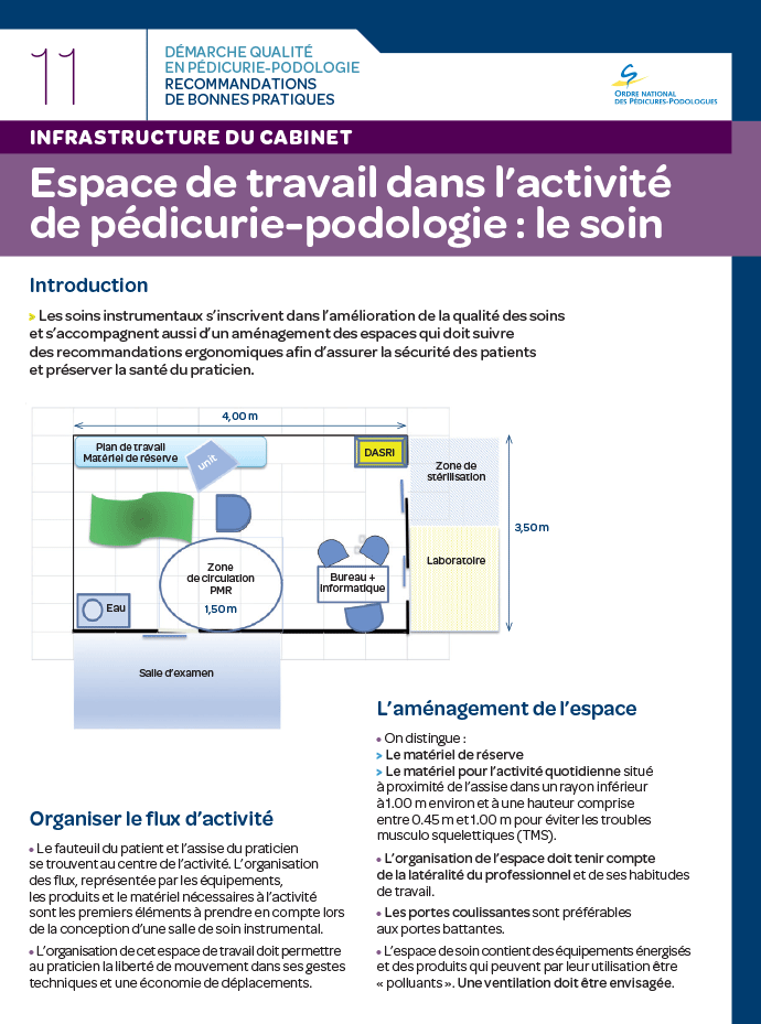 Espace de travail dans l'activité de pédicurie-podologie : le soin